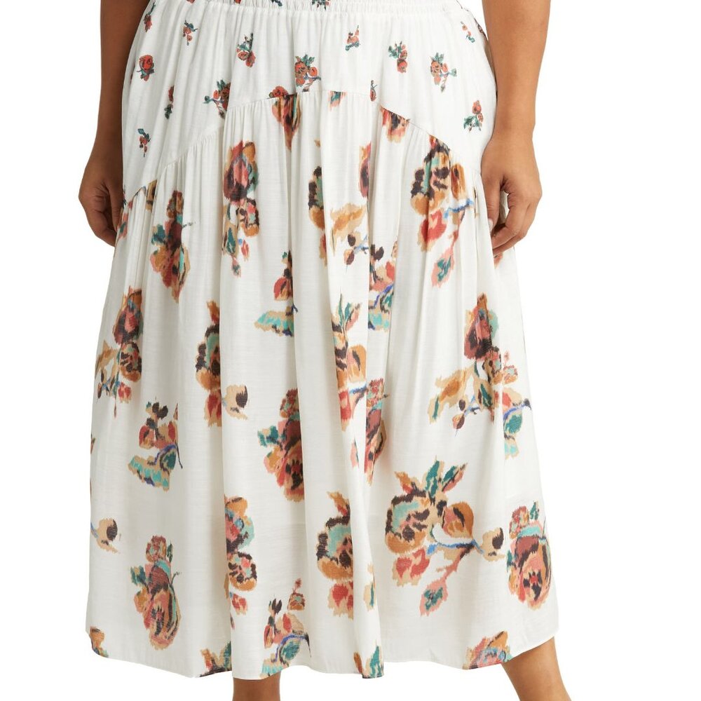 NWT Vince Ikat Floral Smocked Midi Skirt 2X Plus in Optic White - Picture 13 of 14